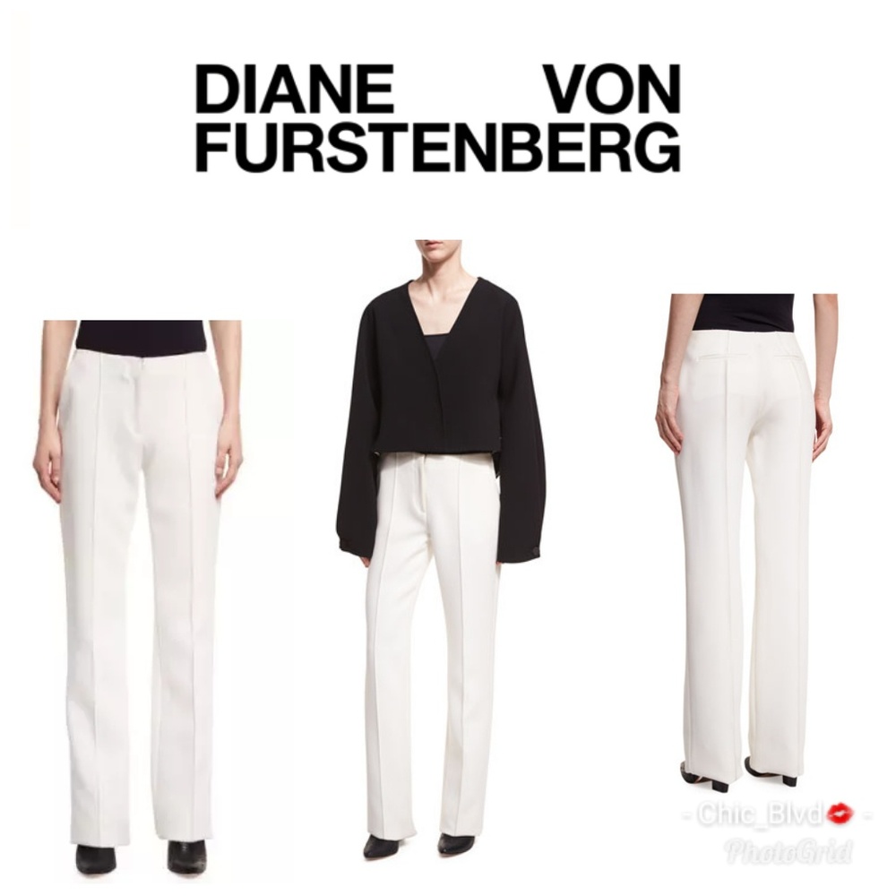 Diane Von Furstenberg Pleated Wide Leg Crepe Pants